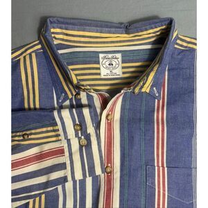 Brooks Brothers Mens XL Button Up Shirt Vertical Stripe Sport Multicolor Red Bli